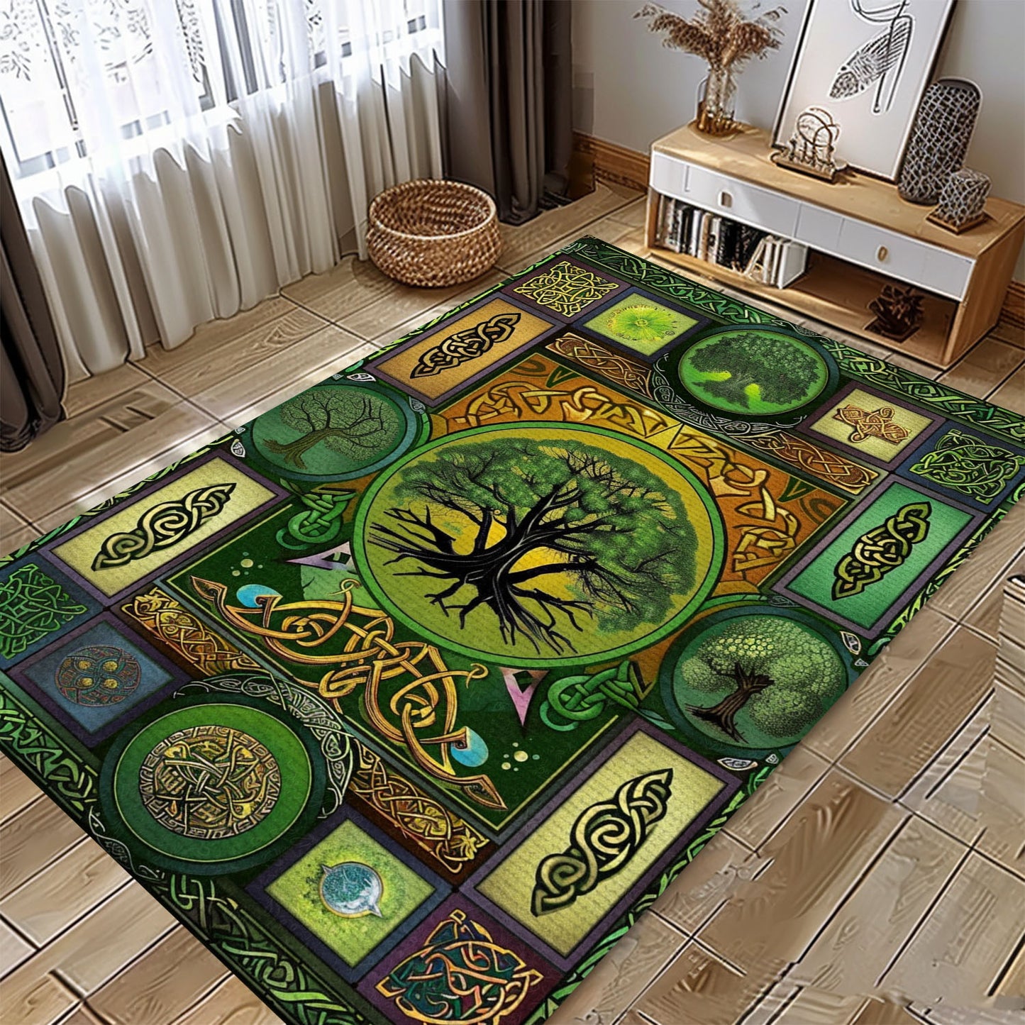 Norse Mythology-Inspired Celtic Tree of Life Rug for Home, Personalized Carpet Viking, Viking Area Rugs for Living Room, Viking Carpet Bedroom, Popular Rug Full Size (3x5, 4x6, 5x8) V37