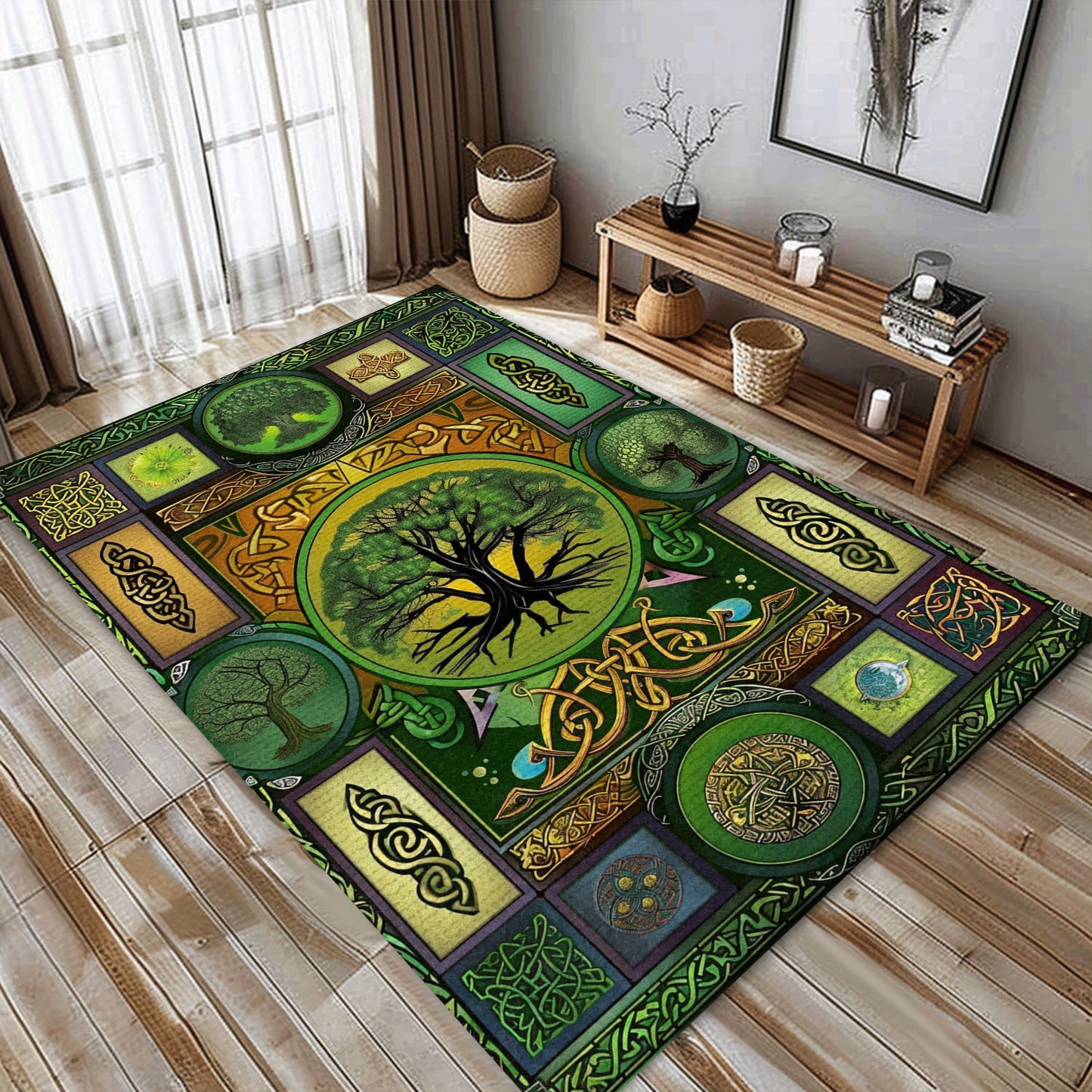 Norse Mythology-Inspired Celtic Tree of Life Rug for Home, Personalized Carpet Viking, Viking Area Rugs for Living Room, Viking Carpet Bedroom, Popular Rug Full Size (3x5, 4x6, 5x8) V37