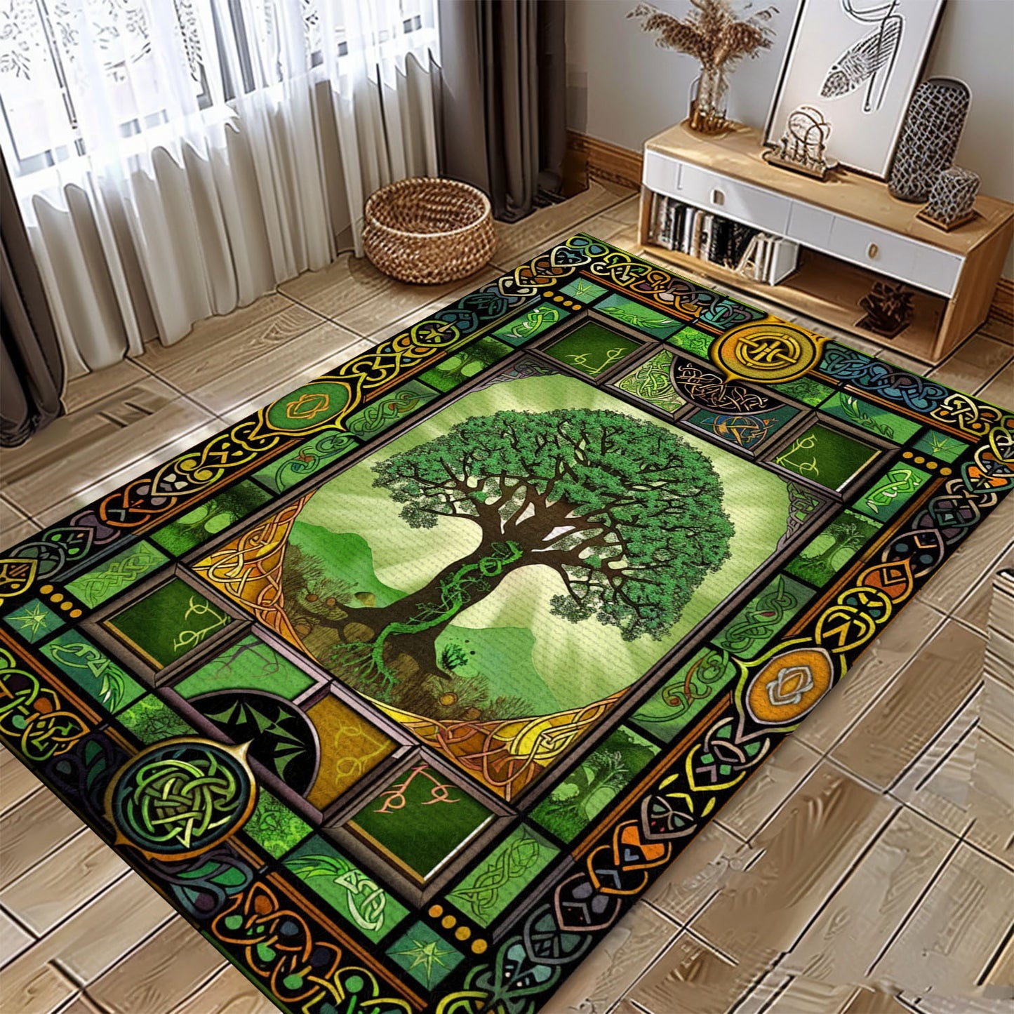 Viking Area Rug Depicting Celtic Tree of Life Symbol, Personalized Carpet Viking, Viking Area Rugs for Living Room, Viking Carpet Bedroom, Popular Rug Full Size (3x5, 4x6, 5x8) V36