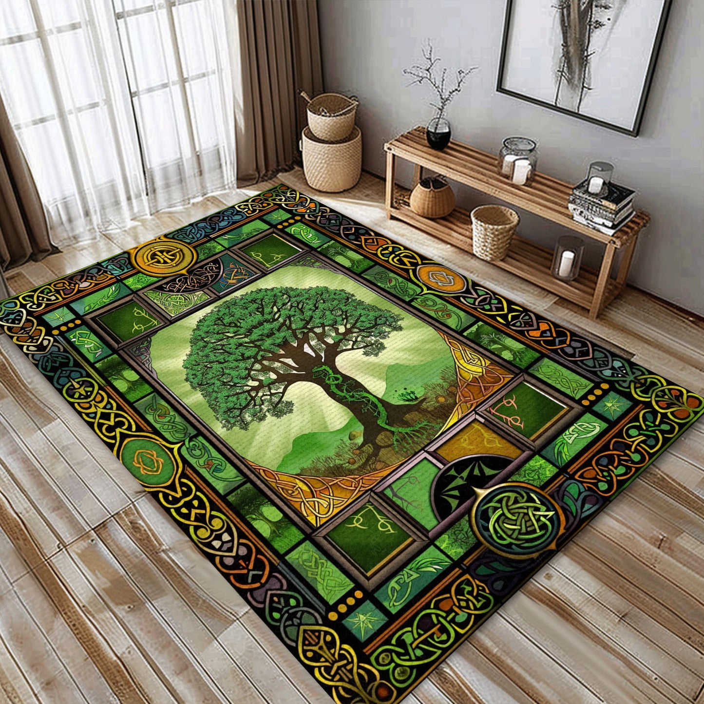 Viking Area Rug Depicting Celtic Tree of Life Symbol, Personalized Carpet Viking, Viking Area Rugs for Living Room, Viking Carpet Bedroom, Popular Rug Full Size (3x5, 4x6, 5x8) V36