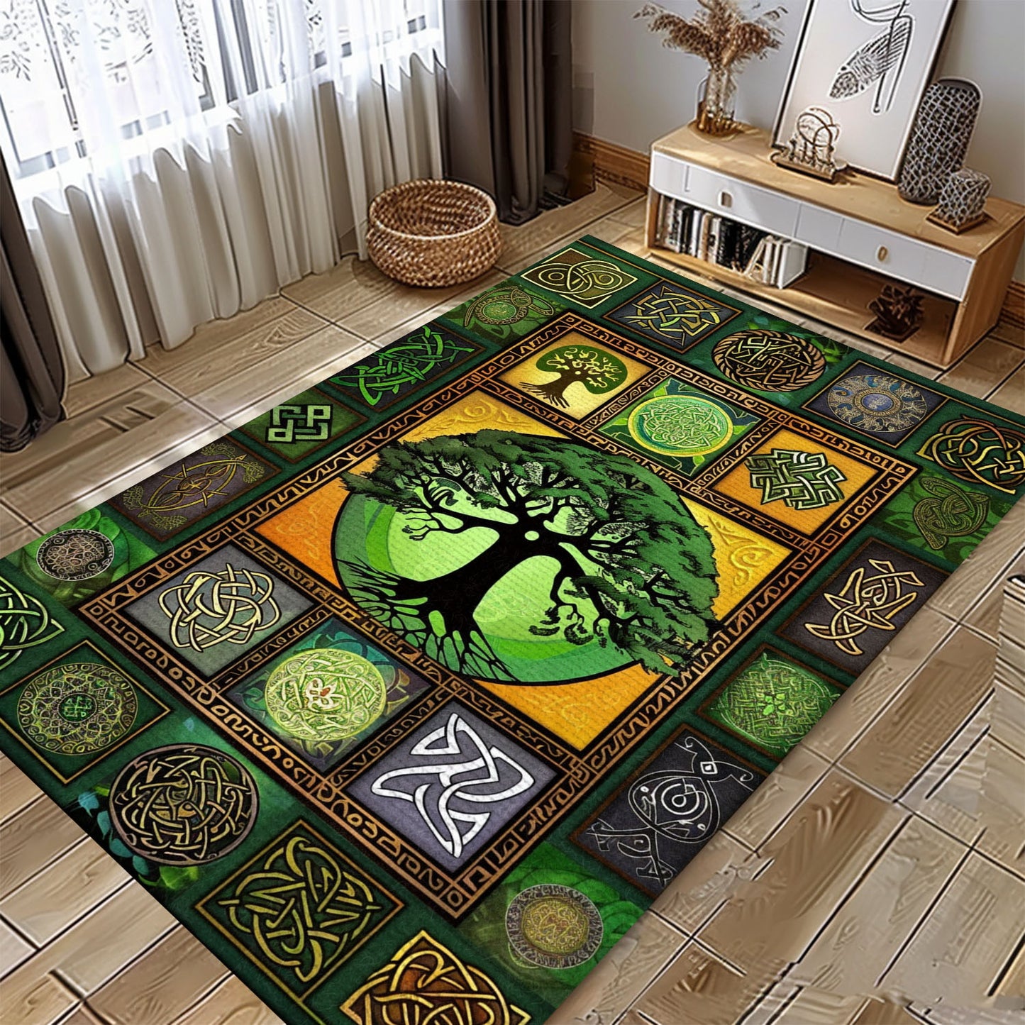 Mythical Viking Area Rug with Celtic Tree of Life Design, Personalized Carpet Viking, Viking Area Rugs for Living Room, Viking Carpet Bedroom, Popular Rug Full Size (3x5, 4x6, 5x8) V33