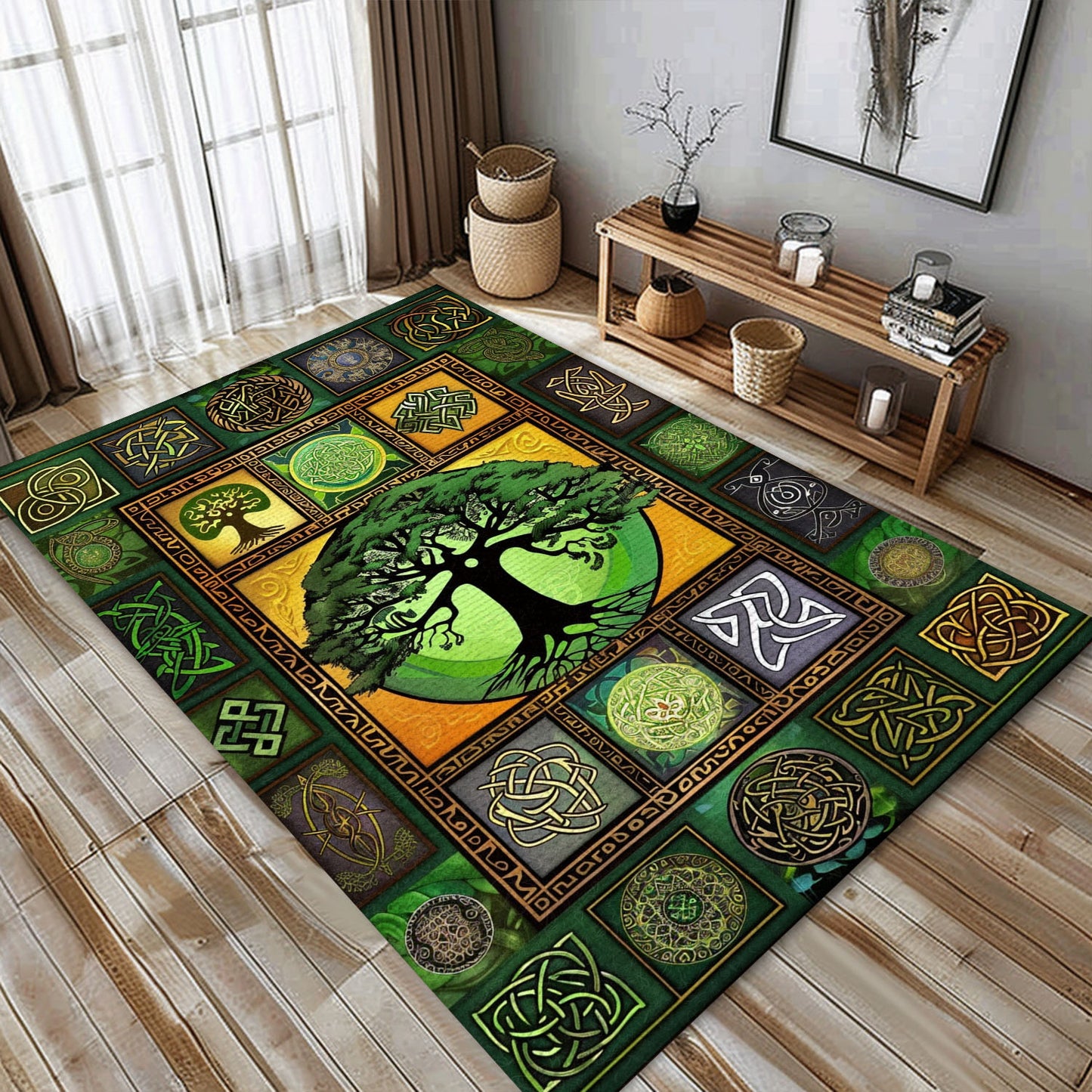 Mythical Viking Area Rug with Celtic Tree of Life Design, Personalized Carpet Viking, Viking Area Rugs for Living Room, Viking Carpet Bedroom, Popular Rug Full Size (3x5, 4x6, 5x8) V33