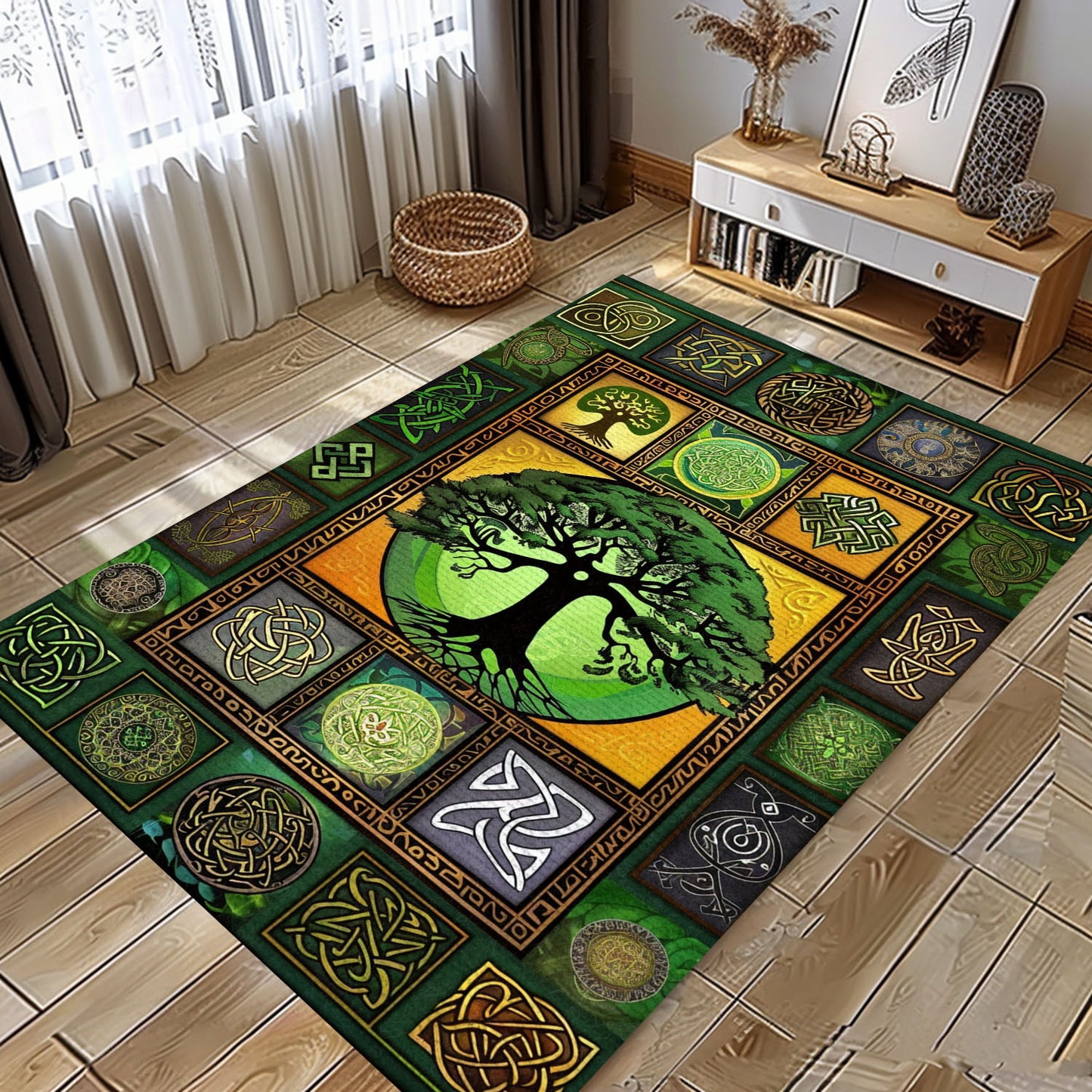 Mythical Viking Area Rug with Celtic Tree of Life Design, Personalized Carpet Viking, Viking Area Rugs for Living Room, Viking Carpet Bedroom, Popular Rug Full Size (3x5, 4x6, 5x8) V33