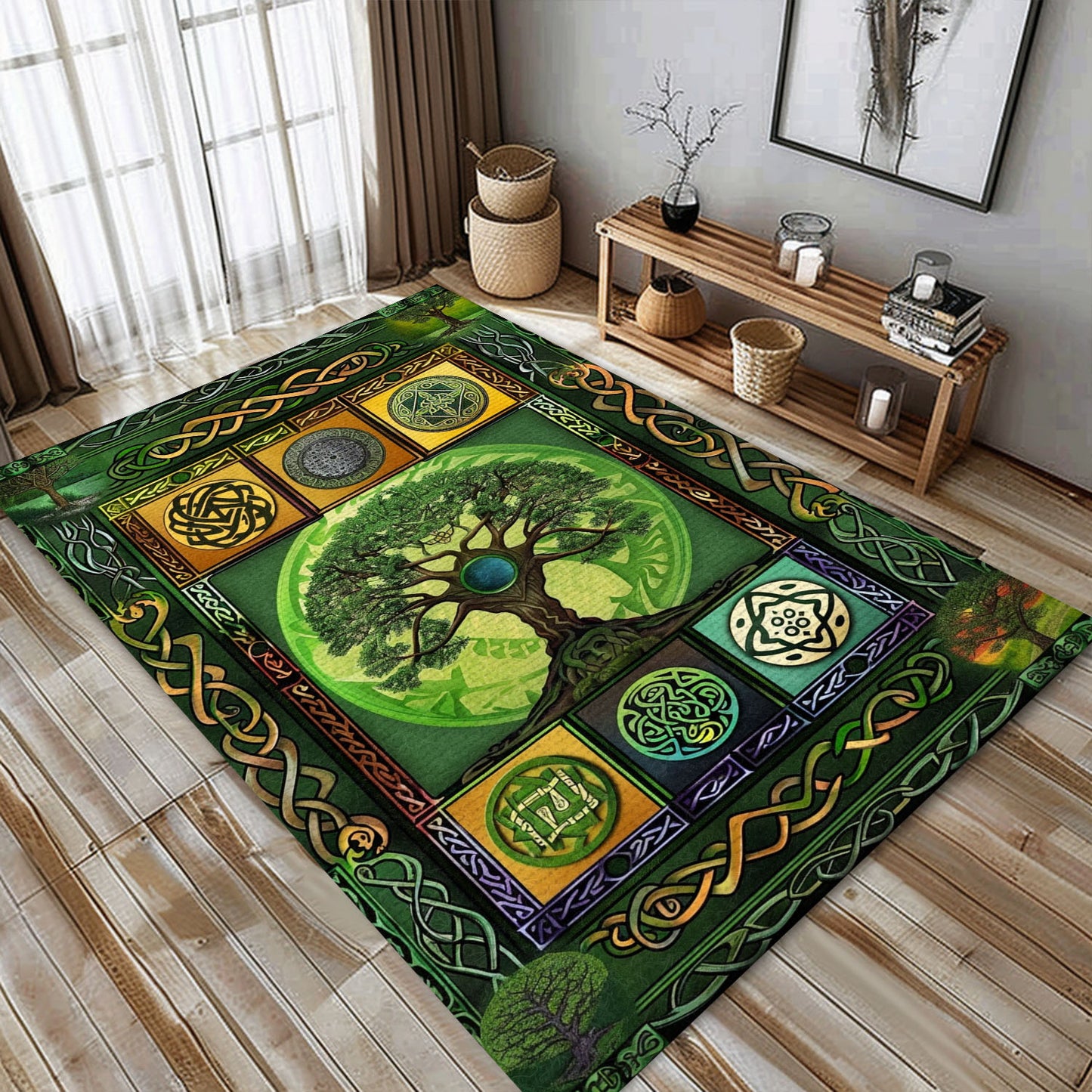 Norse Mythology-Inspired Viking Celtic Tree of Life Rug, Personalized Carpet Viking, Viking Area Rugs for Living Room, Viking Carpet Bedroom, Popular Rug Full Size (3x5, 4x6, 5x8) V31