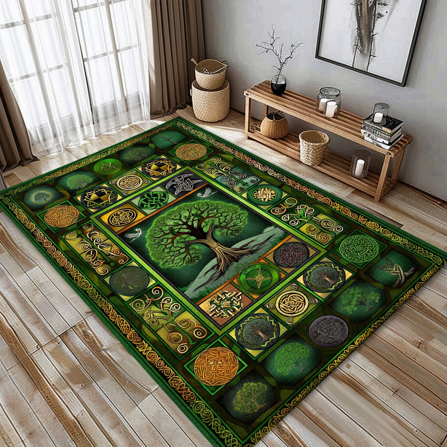 Viking Area Rug with Norse Mythology Influence and Celtic Tree of Life, Personalized Carpet Viking, Popular Rug Full Size (3x5, 4x6, 5x8) V40