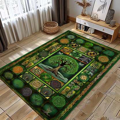 Viking Area Rug with Norse Mythology Influence and Celtic Tree of Life, Personalized Carpet Viking, Popular Rug Full Size (3x5, 4x6, 5x8) V40