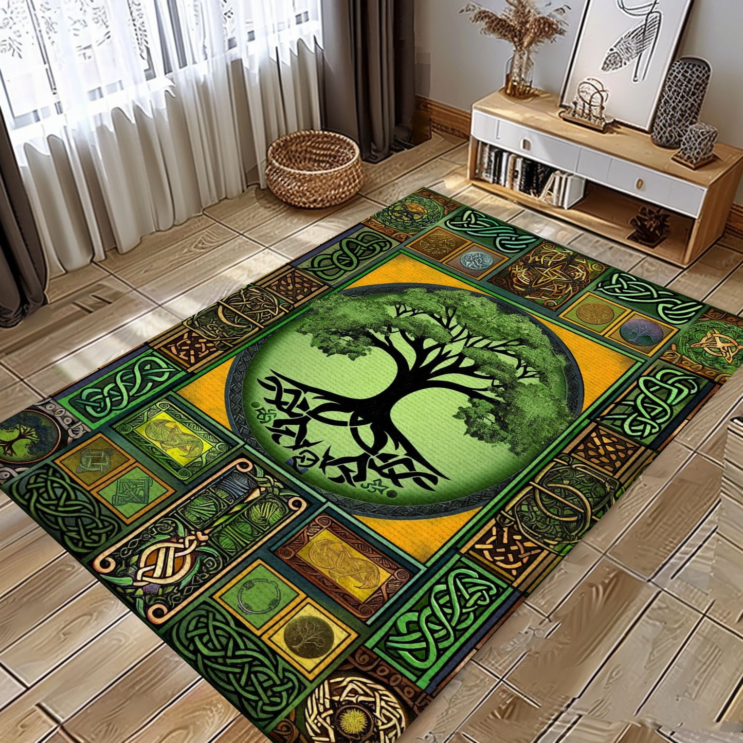 Symbolic Viking Area Rug with Intricate Celtic Tree of Life Pattern, Personalized Carpet Viking, Viking Area Rugs for Living Room, Viking Carpet Bedroom, Popular Rug Full Size (3x5, 4x6, 5x8) V28