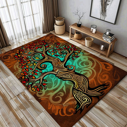 Viking Celtic Tree of Life Area Rug: Norse Mythology Influence, Personalized Carpet Viking, Viking Area Rugs for Living Room, Viking Carpet Bedroom, Popular Rug Full Size (3x5, 4x6, 5x8) V27