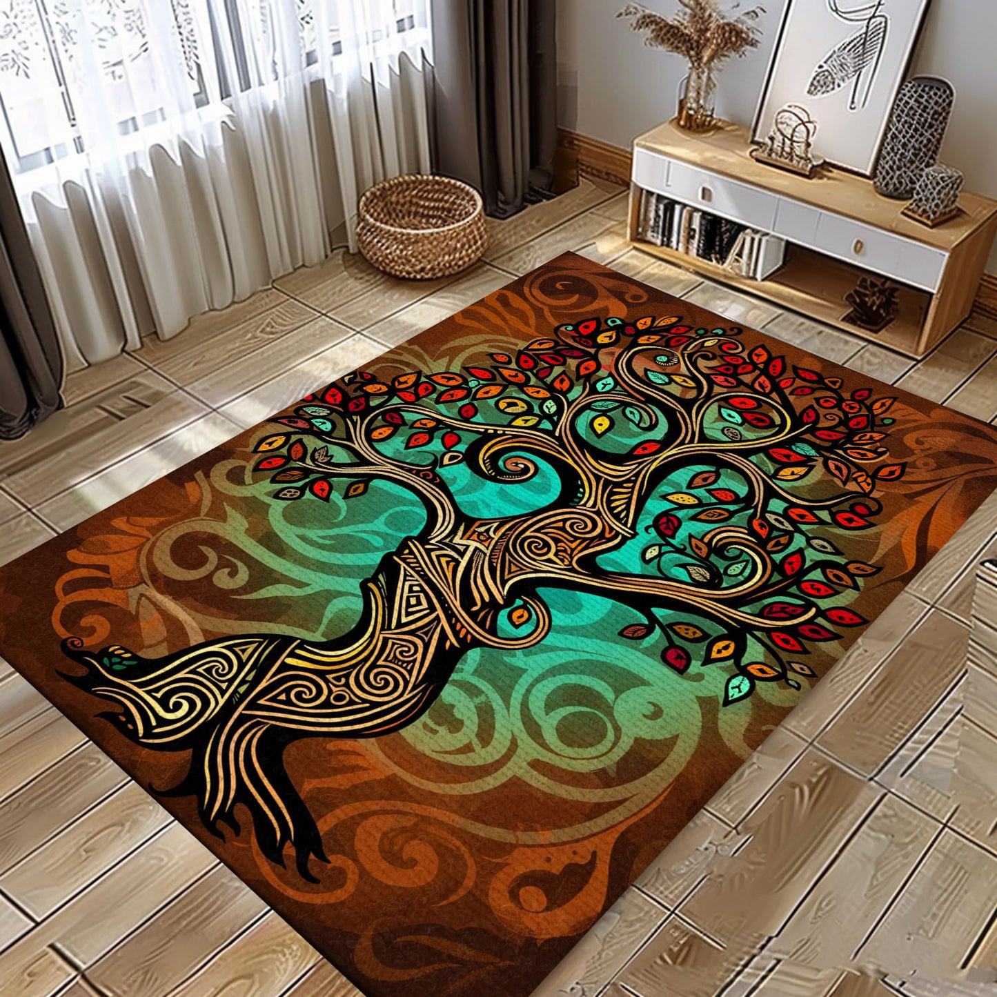 Viking Celtic Tree of Life Area Rug: Norse Mythology Influence, Personalized Carpet Viking, Viking Area Rugs for Living Room, Viking Carpet Bedroom, Popular Rug Full Size (3x5, 4x6, 5x8) V27