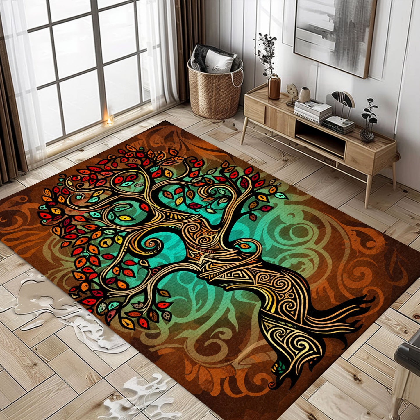 Viking Celtic Tree of Life Area Rug: Norse Mythology Influence, Personalized Carpet Viking, Viking Area Rugs for Living Room, Viking Carpet Bedroom, Popular Rug Full Size (3x5, 4x6, 5x8) V27