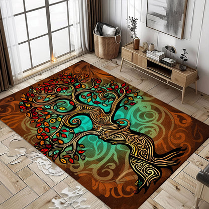 Viking Celtic Tree of Life Area Rug: Norse Mythology Influence, Personalized Carpet Viking, Viking Area Rugs for Living Room, Viking Carpet Bedroom, Popular Rug Full Size (3x5, 4x6, 5x8) V27