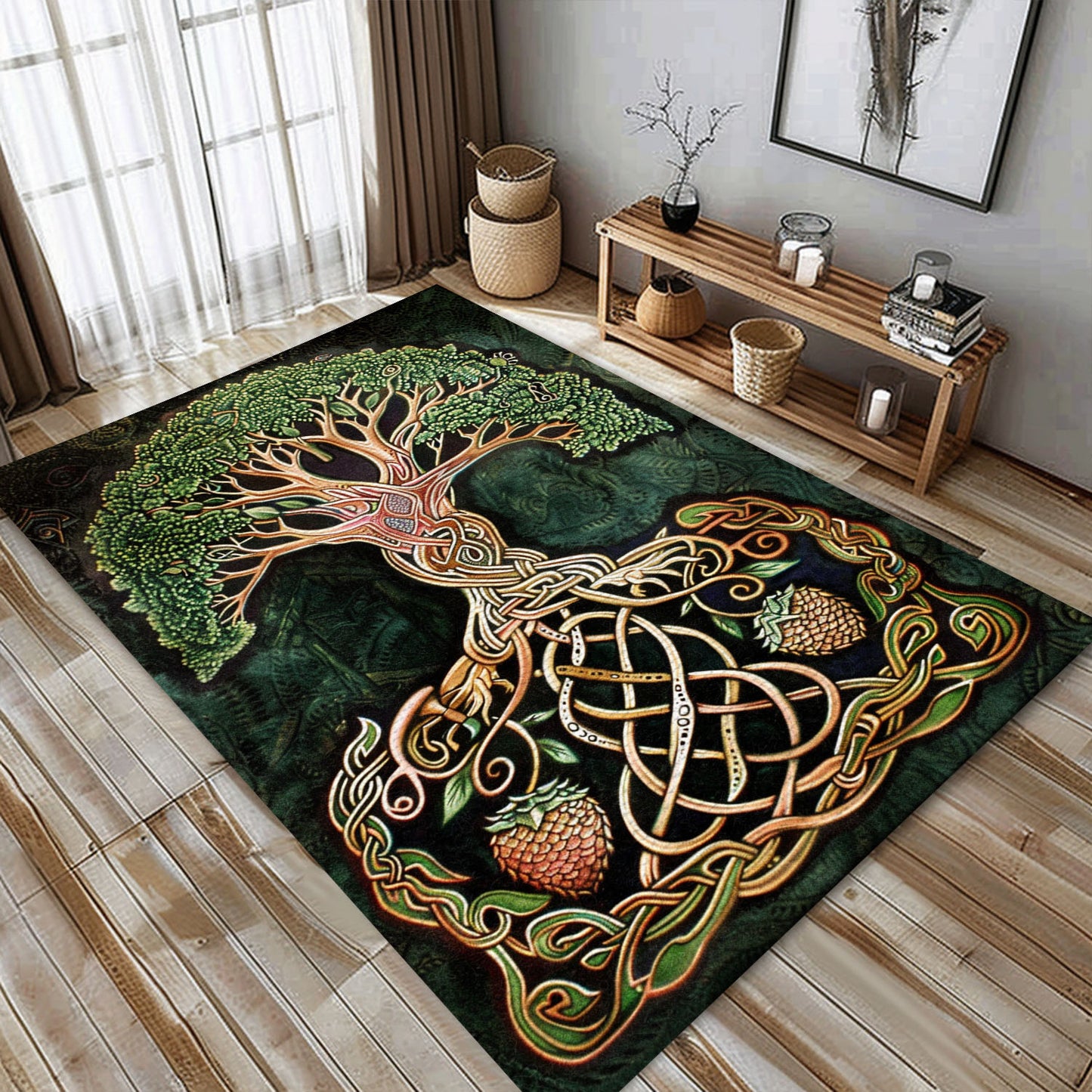 Mythical Viking Area Rug Featuring Celtic Tree of Life Motif, Personalized Carpet Viking, Viking Area Rugs for Living Room, Viking Carpet Bedroom, Popular Rug Full Size (3x5, 4x6, 5x8) V26