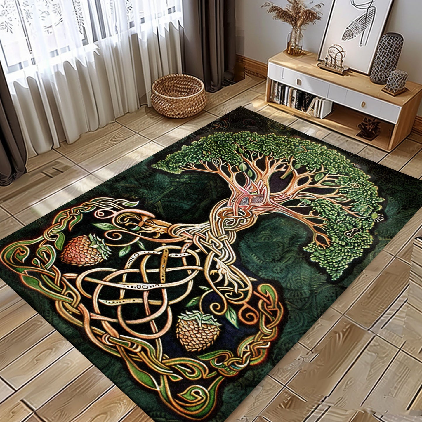 Mythical Viking Area Rug Featuring Celtic Tree of Life Motif, Personalized Carpet Viking, Viking Area Rugs for Living Room, Viking Carpet Bedroom, Popular Rug Full Size (3x5, 4x6, 5x8) V26