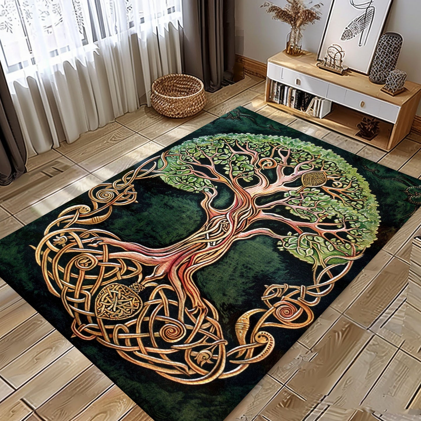 Celtic Tree of Life Design Viking Rug: Mythological Decor, Personalized Carpet Viking, Viking Area Rugs for Living Room, Viking Carpet Bedroom, Popular Rug Full Size (3x5, 4x6, 5x8) V25