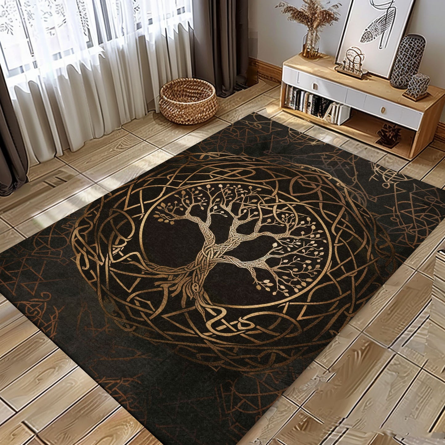 Viking Area Rug: Celtic Tree of Life Design for Bedroom and Living Room, Personalized Carpet Viking, Popular Rug Full Size (3x5, 4x6, 5x8) V21