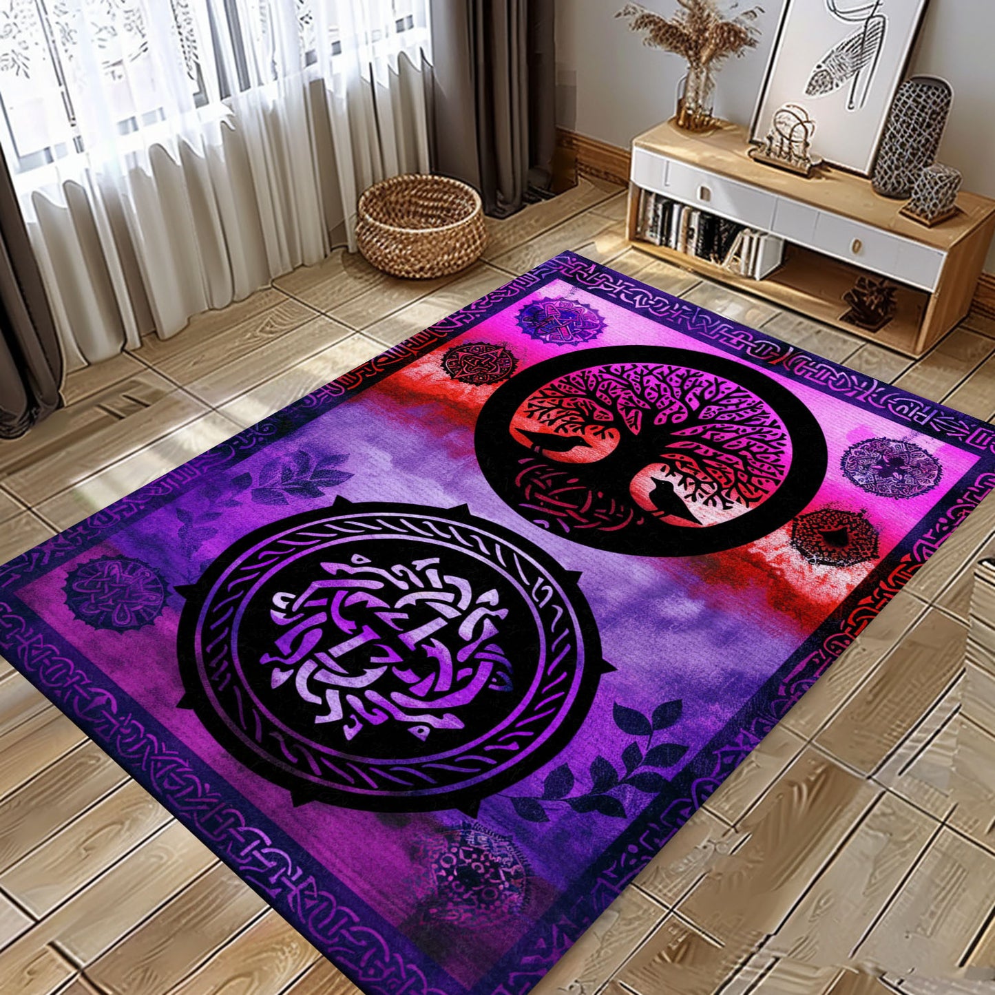 Norse Mythology Influence on Celtic Tree of Life Viking Rug, Personalized Carpet Viking, Viking Area Rugs for Living Room, Viking Carpet Bedroom, Popular Rug Full Size (3x5, 4x6, 5x8) V20