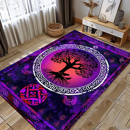 Mythological Viking Area Rug Featuring Celtic Tree of Life, Personalized Carpet Viking, Viking Area Rugs for Living Room, Viking Carpet Bedroom, Popular Rug Full Size (3x5, 4x6, 5x8) V19