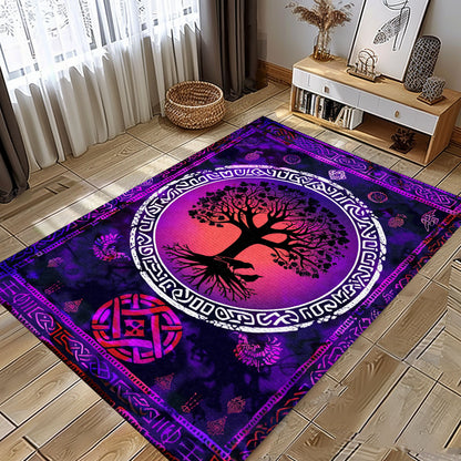 Mythological Viking Area Rug Featuring Celtic Tree of Life, Personalized Carpet Viking, Viking Area Rugs for Living Room, Viking Carpet Bedroom, Popular Rug Full Size (3x5, 4x6, 5x8) V19