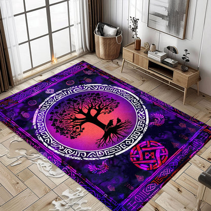 Mythological Viking Area Rug Featuring Celtic Tree of Life, Personalized Carpet Viking, Viking Area Rugs for Living Room, Viking Carpet Bedroom, Popular Rug Full Size (3x5, 4x6, 5x8) V19