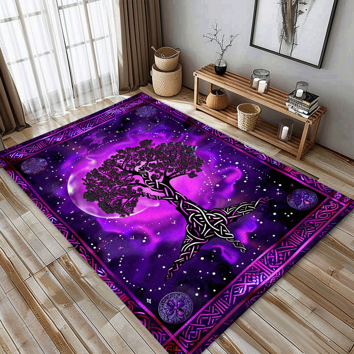 Viking Area Rug with Intricate Celtic Tree of Life Pattern, Personalized Carpet Viking, Viking Area Rugs for Living Room, Viking Carpet Bedroom, Popular Rug Full Size (3x5, 4x6, 5x8) V17