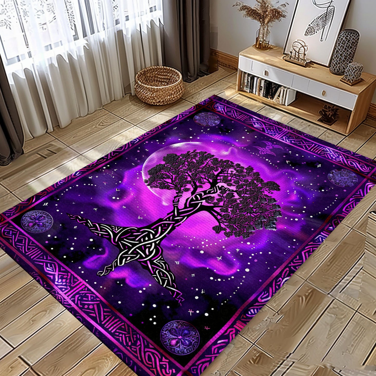 Viking Area Rug with Intricate Celtic Tree of Life Pattern, Personalized Carpet Viking, Viking Area Rugs for Living Room, Viking Carpet Bedroom, Popular Rug Full Size (3x5, 4x6, 5x8) V17