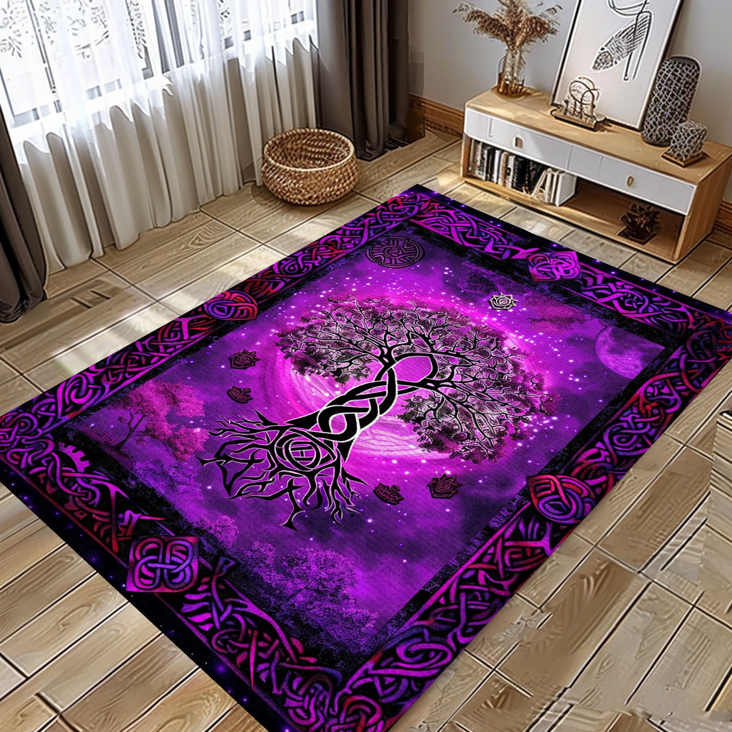 Celtic Tree of Life Viking Rug: Mythical Decor Piece, Personalized Carpet Viking, Viking Area Rugs for Living Room, Viking Carpet Bedroom, Popular Rug Full Size (3x5, 4x6, 5x8) V14