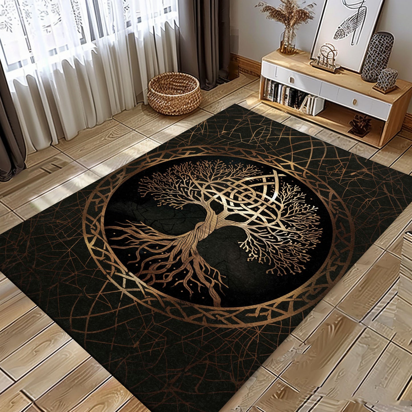 Norse Mythology Inspired Celtic Tree of Life Rug, Personalized Carpet Viking, Viking Area Rugs for Living Room, Viking Carpet Bedroom, Popular Rug Full Size (3x5, 4x6, 5x8) V2