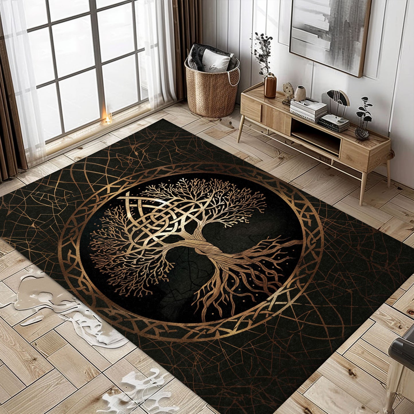 Norse Mythology Inspired Celtic Tree of Life Rug, Personalized Carpet Viking, Viking Area Rugs for Living Room, Viking Carpet Bedroom, Popular Rug Full Size (3x5, 4x6, 5x8) V2