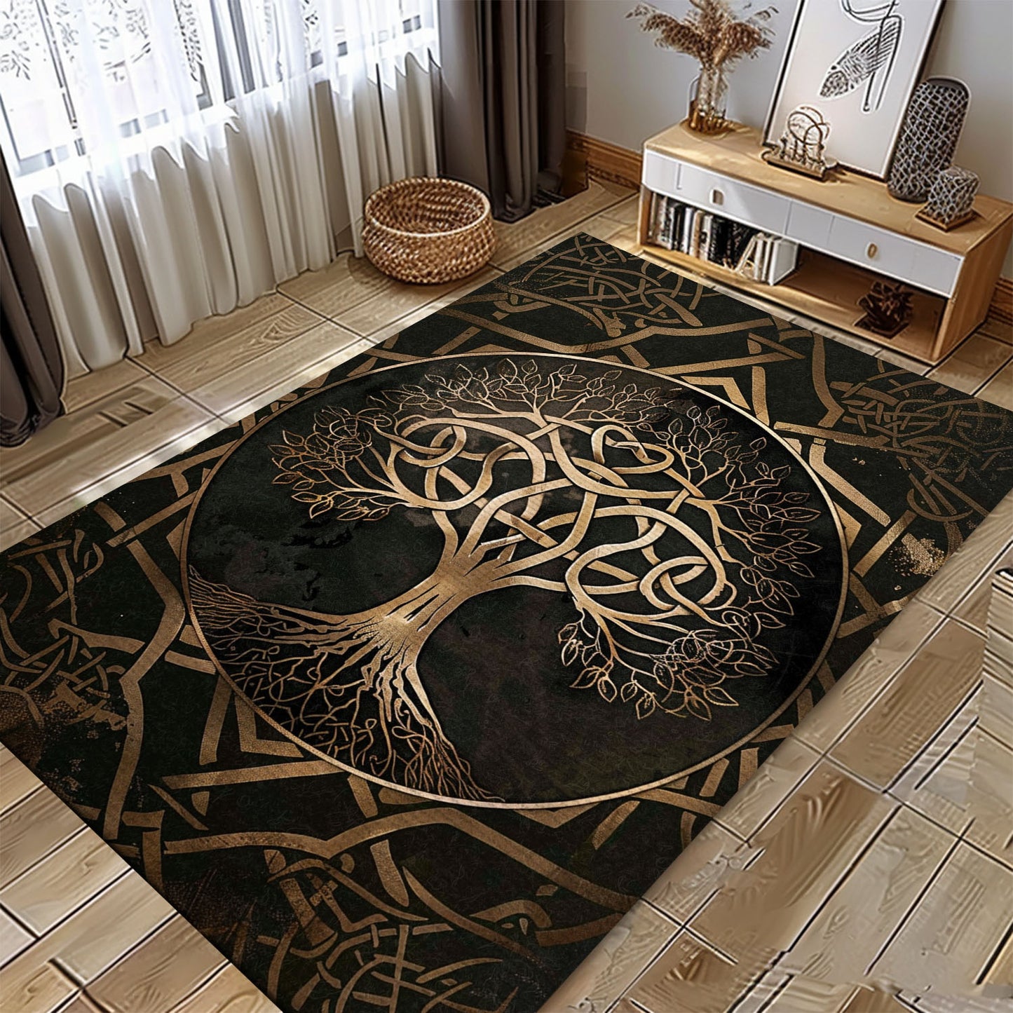 Unique Celtic Tree of Life Viking Area Rug – Perfect for Bedrooms and Living Rooms Inspired by Norse Legends, Personalized Carpet Viking, Popular Rug Full Size (3x5, 4x6, 5x8) V19