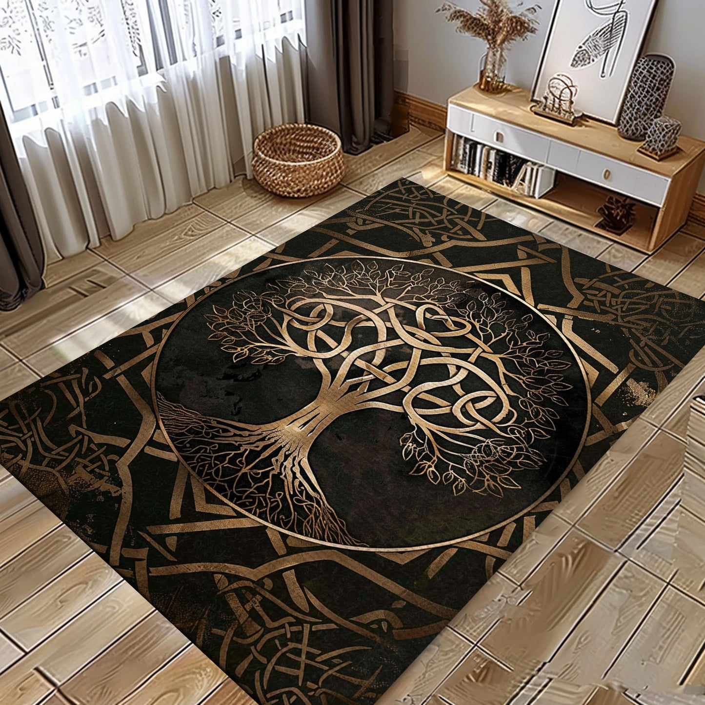 Unique Celtic Tree of Life Viking Area Rug – Perfect for Bedrooms and Living Rooms Inspired by Norse Legends, Personalized Carpet Viking, Popular Rug Full Size (3x5, 4x6, 5x8) V19