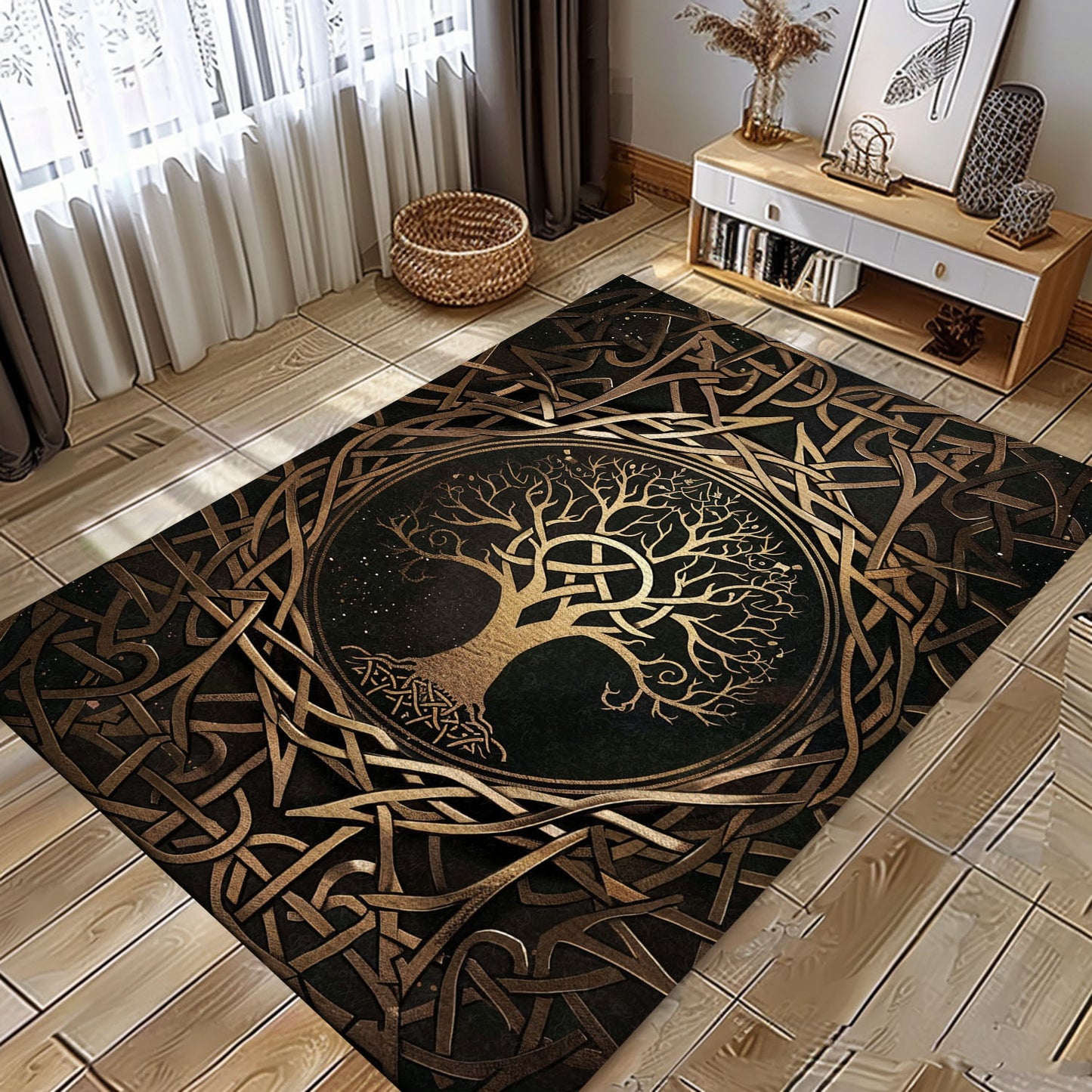 Premium Celtic Tree of Life Viking Area Rug – Enhance Your Home Decor with Norse Mythology Themes, Personalized Carpet Viking, Popular Rug Full Size (3x5, 4x6, 5x8) V15