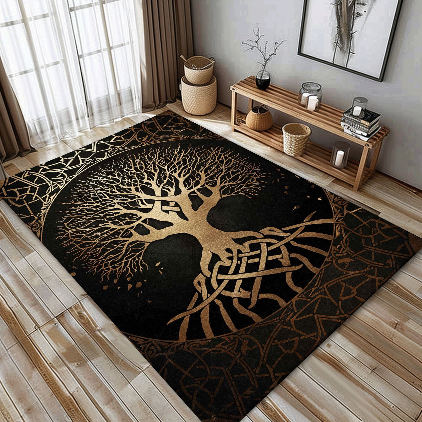 Handcrafted Celtic Tree of Life Viking Rug for Bedrooms – Embrace Viking Culture with This Beautiful Rug, Personalized Carpet Viking, Popular Rug Full Size (3x5, 4x6, 5x8) V14