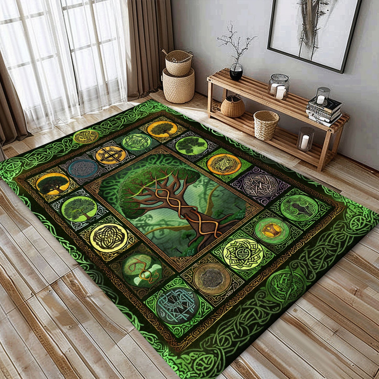 Mythical Celtic Tree of Life Viking Rug: Unique Décor Piece, Personalized Carpet Viking, Popular Rug Full Size (3x5, 4x6, 5x8) V78