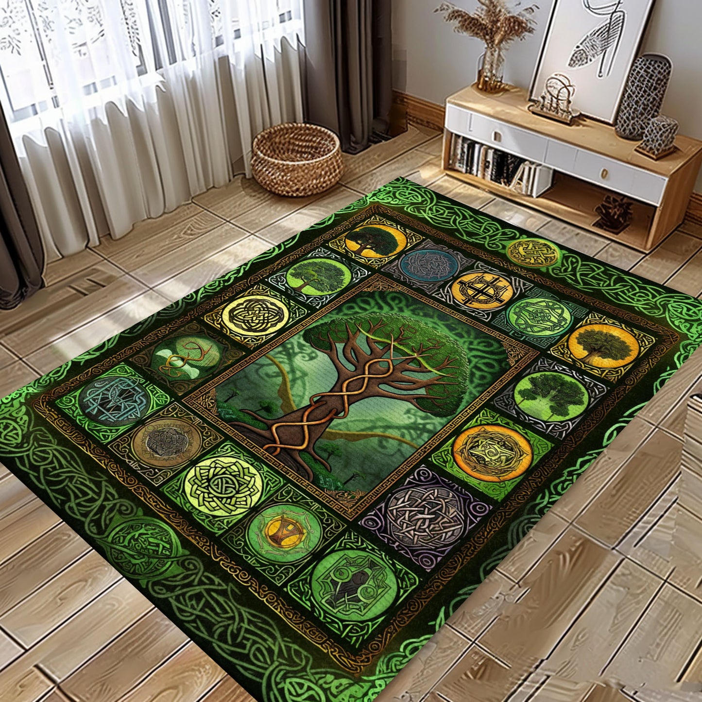 Mythical Celtic Tree of Life Viking Rug: Unique Décor Piece, Personalized Carpet Viking, Popular Rug Full Size (3x5, 4x6, 5x8) V78