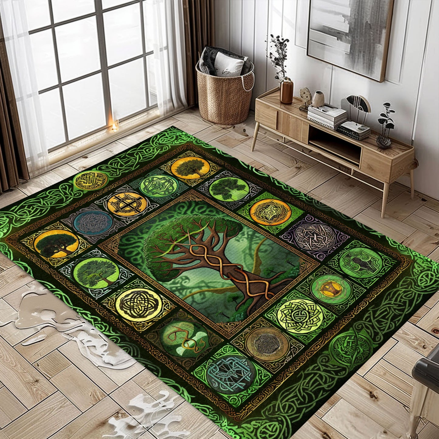 Mythical Celtic Tree of Life Viking Rug: Unique Décor Piece, Personalized Carpet Viking, Popular Rug Full Size (3x5, 4x6, 5x8) V78