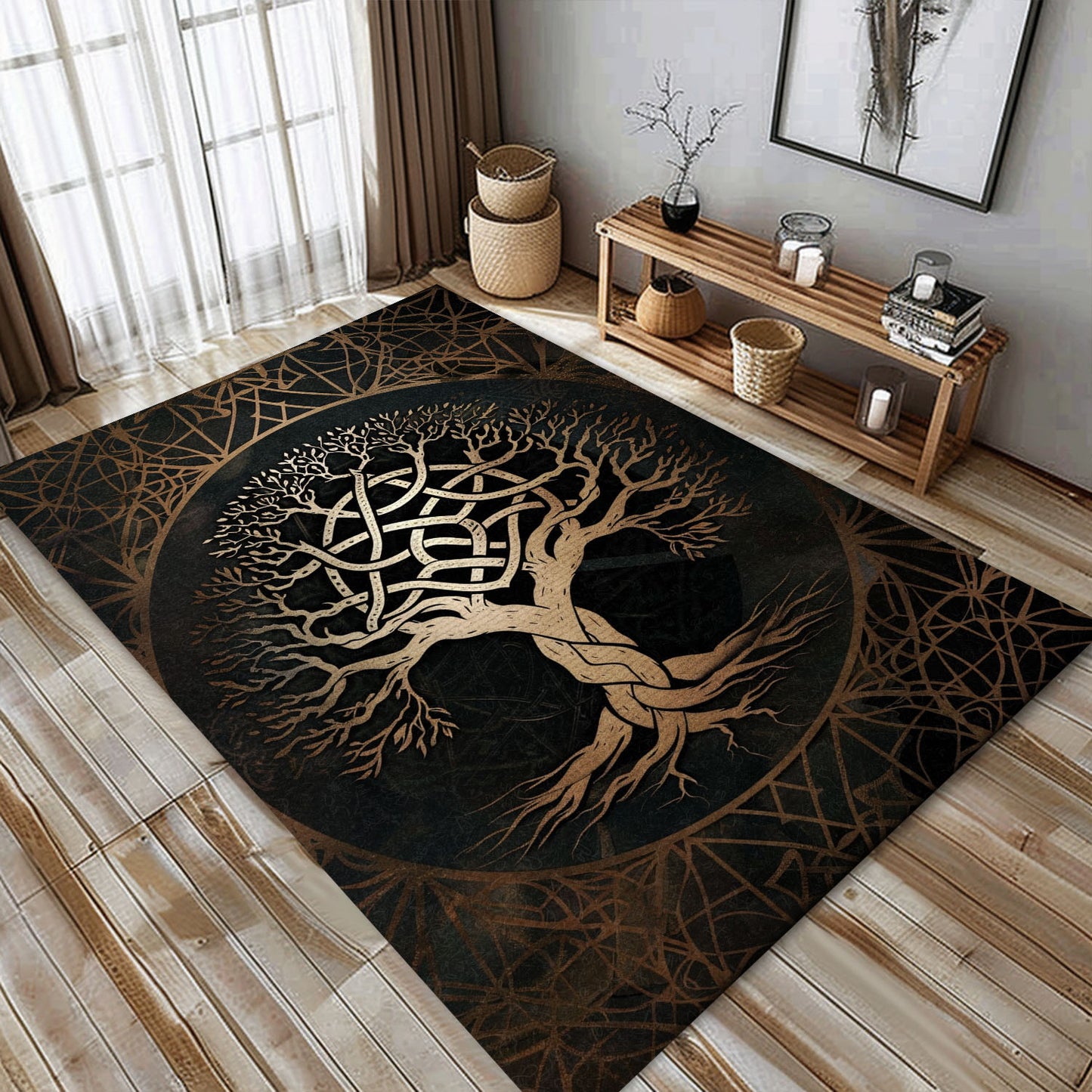 Norse Mythology-Inspired Celtic Tree of Life Area Rug, Personalized Carpet Viking, Viking Area Rugs for Living Room, Viking Carpet Bedroom, Popular Rug Full Size (3x5, 4x6, 5x8) V62