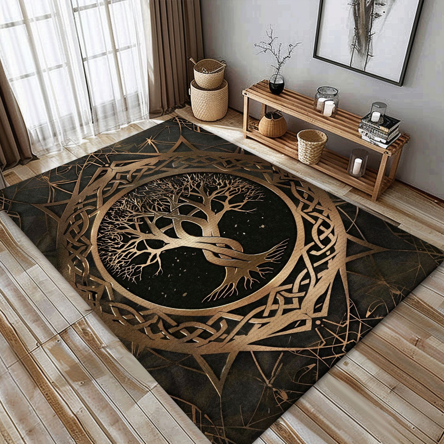 Norse Mythology Inspired Celtic Tree of Life Rug for Décor, Personalized Carpet Viking, Viking Area Rugs for Living Room, Viking Carpet Bedroom, Popular Rug Full Size (3x5, 4x6, 5x8) V59