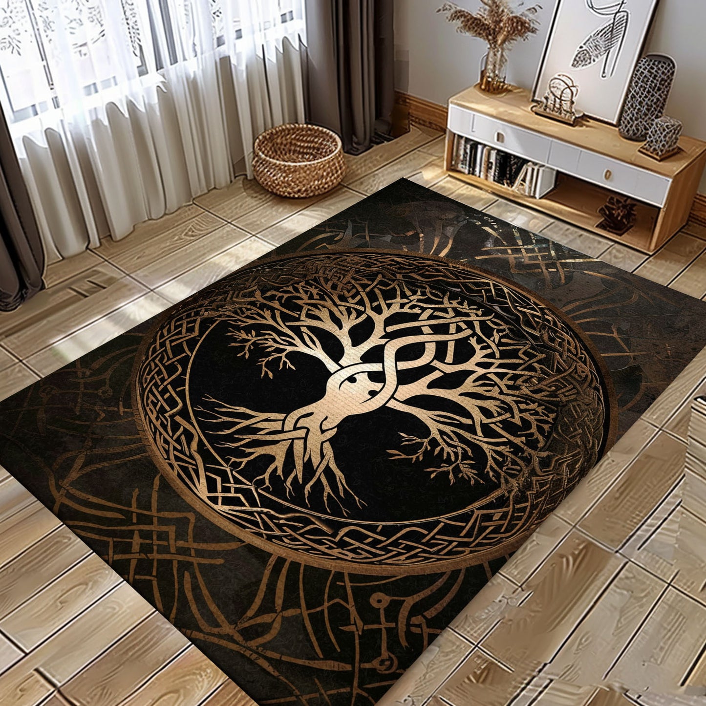 Celtic Tree of Life Viking Area Rug: Mythical Symbolism for Home, Personalized Carpet Viking, Viking Area Rugs for Living Room, Viking Carpet Bedroom, Popular Rug Full Size (3x5, 4x6, 5x8) V58