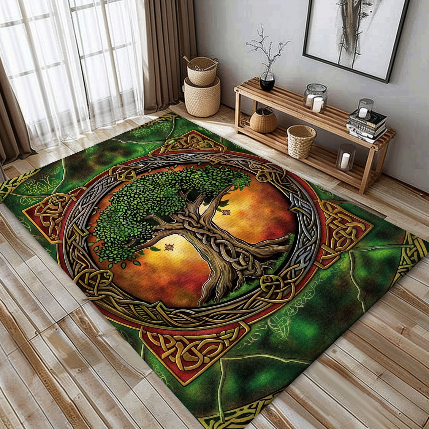 Intriguing Viking Area Rug Depicting Celtic Tree of Life, Personalized Carpet Viking, Viking Area Rugs for Living Room, Viking Carpet Bedroom, Popular Rug Full Size (3x5, 4x6, 5x8) V57