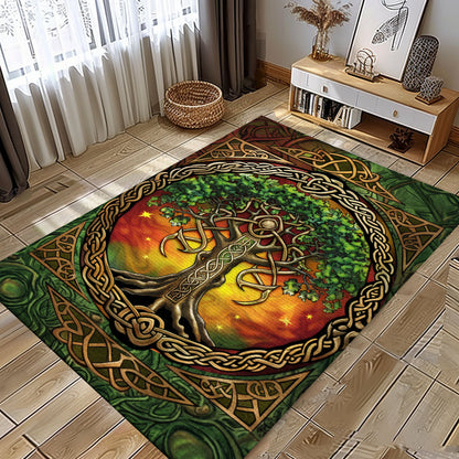 Celtic Tree of Life Motif Rug: Norse Mythology Influence, Personalized Carpet Viking, Viking Area Rugs for Living Room, Viking Carpet Bedroom, Popular Rug Full Size (3x5, 4x6, 5x8) V55