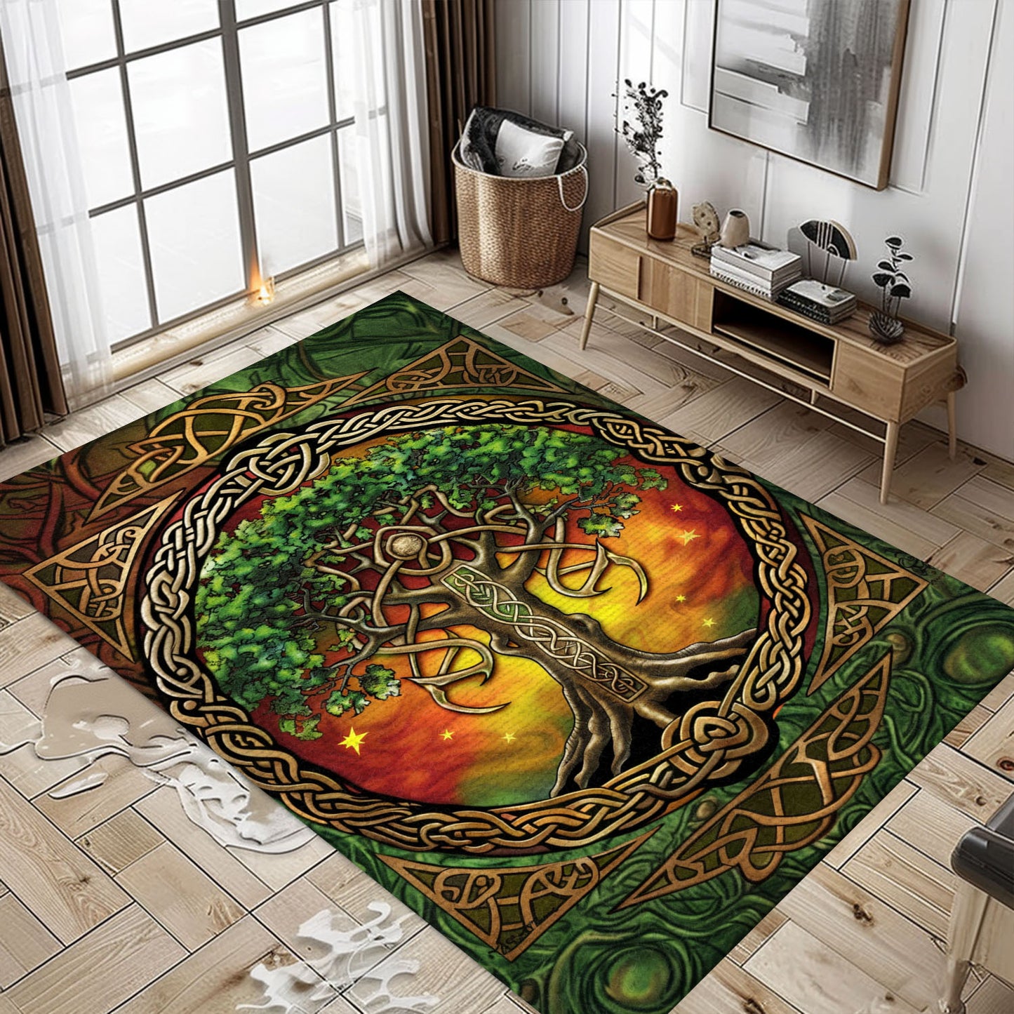 Celtic Tree of Life Motif Rug: Norse Mythology Influence, Personalized Carpet Viking, Viking Area Rugs for Living Room, Viking Carpet Bedroom, Popular Rug Full Size (3x5, 4x6, 5x8) V55