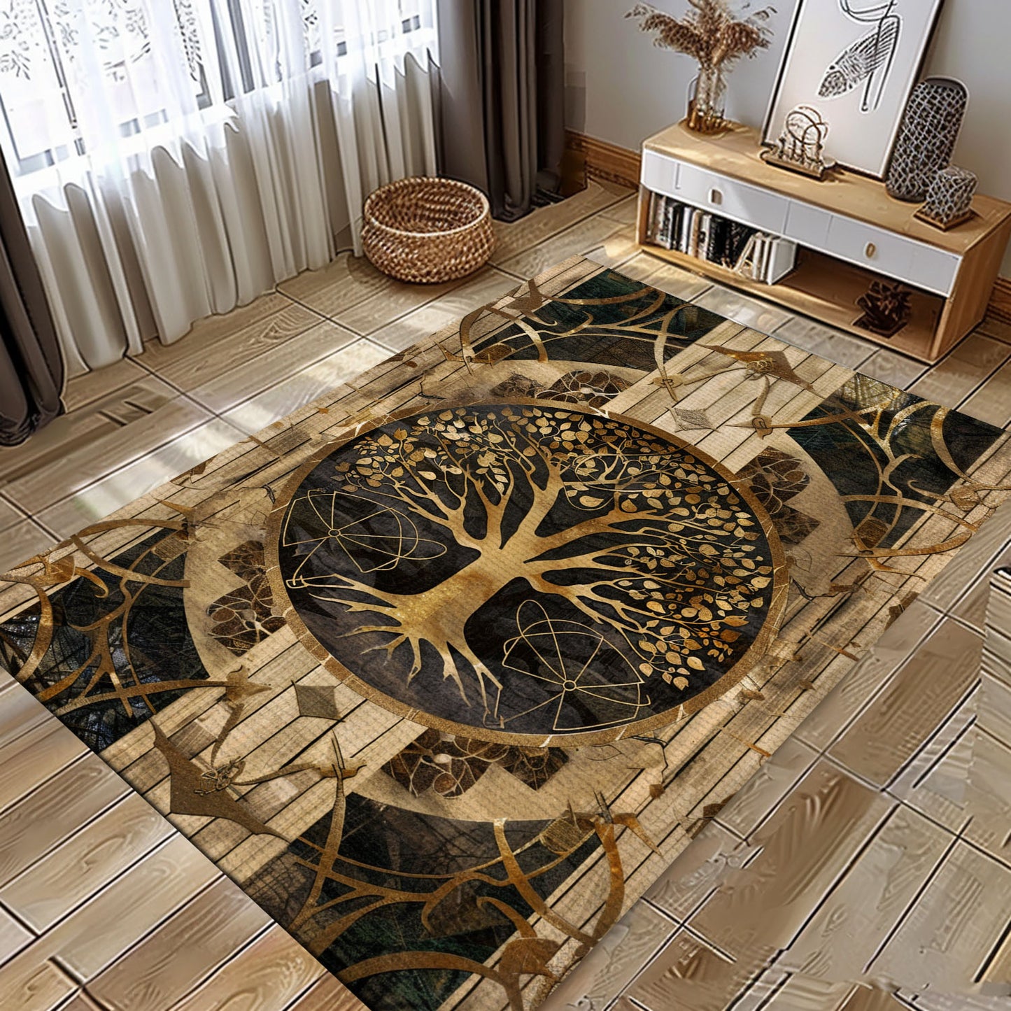 Viking Area Rug with Intricate Celtic Tree of Life Pattern, Personalized Carpet Viking, Viking Area Rugs for Living Room, Viking Carpet Bedroom, Popular Rug Full Size (3x5, 4x6, 5x8) V52