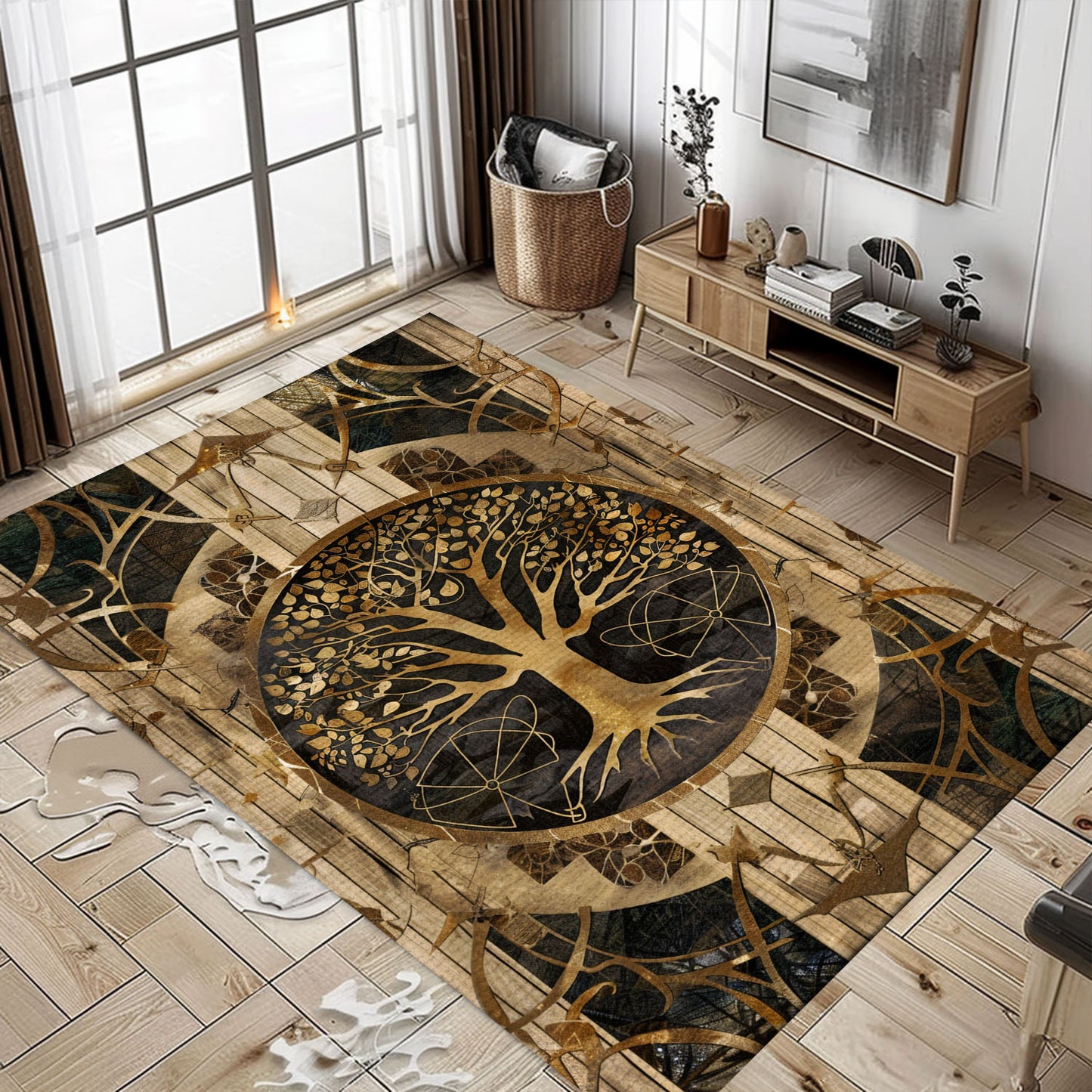 Viking Area Rug with Intricate Celtic Tree of Life Pattern, Personalized Carpet Viking, Viking Area Rugs for Living Room, Viking Carpet Bedroom, Popular Rug Full Size (3x5, 4x6, 5x8) V52