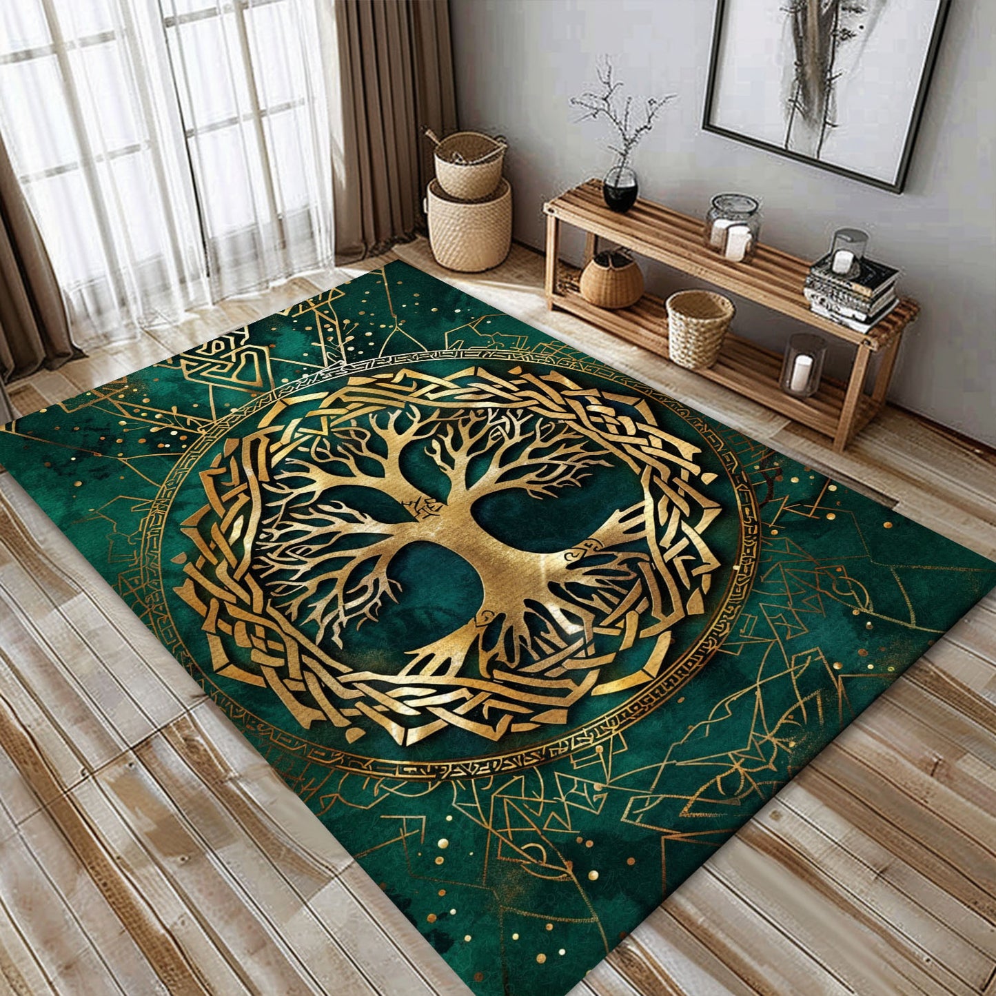 Norse Mythology Influence on Celtic Tree of Life Viking Rug, Personalized Carpet Viking, Viking Area Rugs for Living Room, Viking Carpet Bedroom, Popular Rug Full Size (3x5, 4x6, 5x8) V49