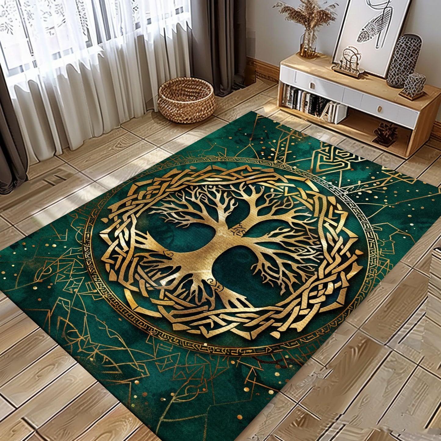 Norse Mythology Influence on Celtic Tree of Life Viking Rug, Personalized Carpet Viking, Viking Area Rugs for Living Room, Viking Carpet Bedroom, Popular Rug Full Size (3x5, 4x6, 5x8) V49