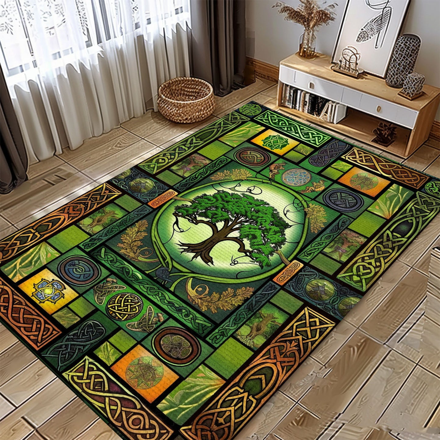 Mythological Viking Area Rug with Celtic Tree of Life Design, Personalized Carpet Viking, Viking Area Rugs for Living Room, Viking Carpet Bedroom, Popular Rug Full Size (3x5, 4x6, 5x8) V56