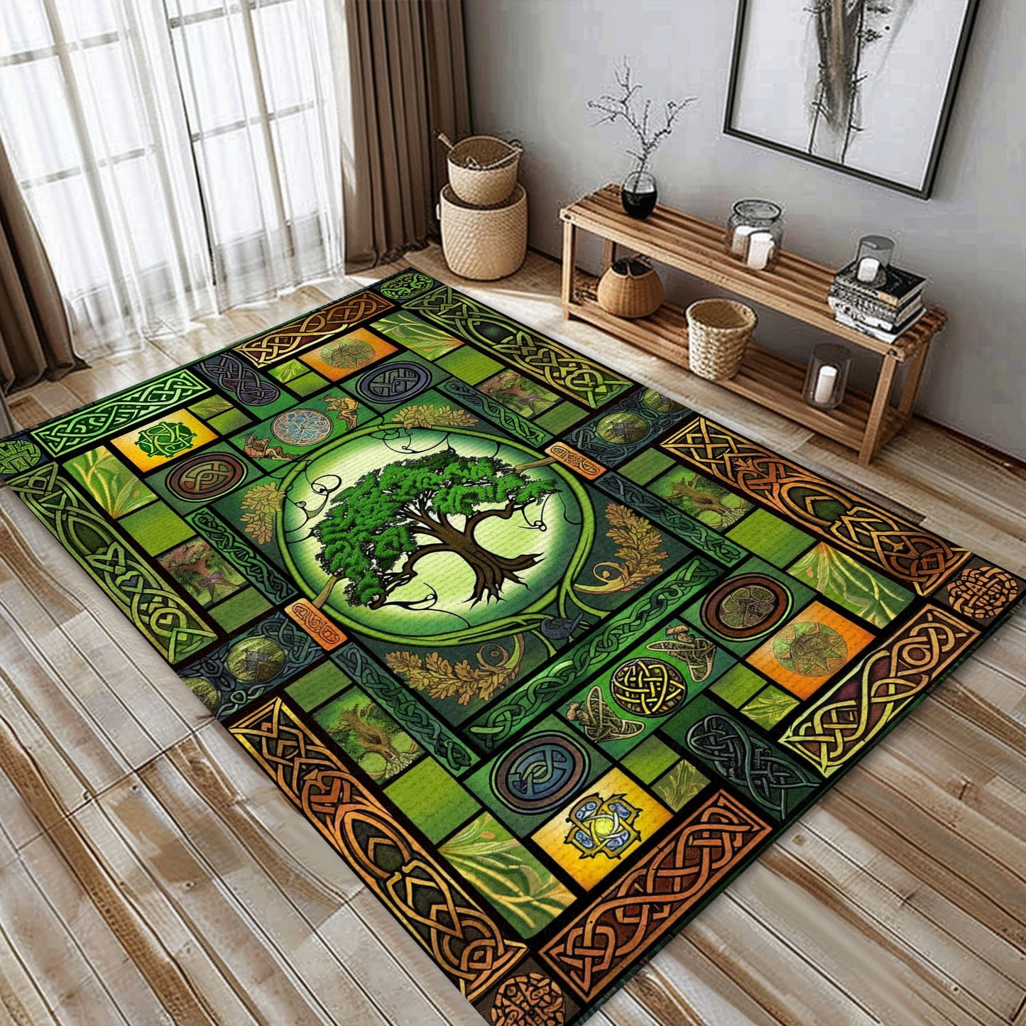 Mythological Viking Area Rug with Celtic Tree of Life Design, Personalized Carpet Viking, Viking Area Rugs for Living Room, Viking Carpet Bedroom, Popular Rug Full Size (3x5, 4x6, 5x8) V56