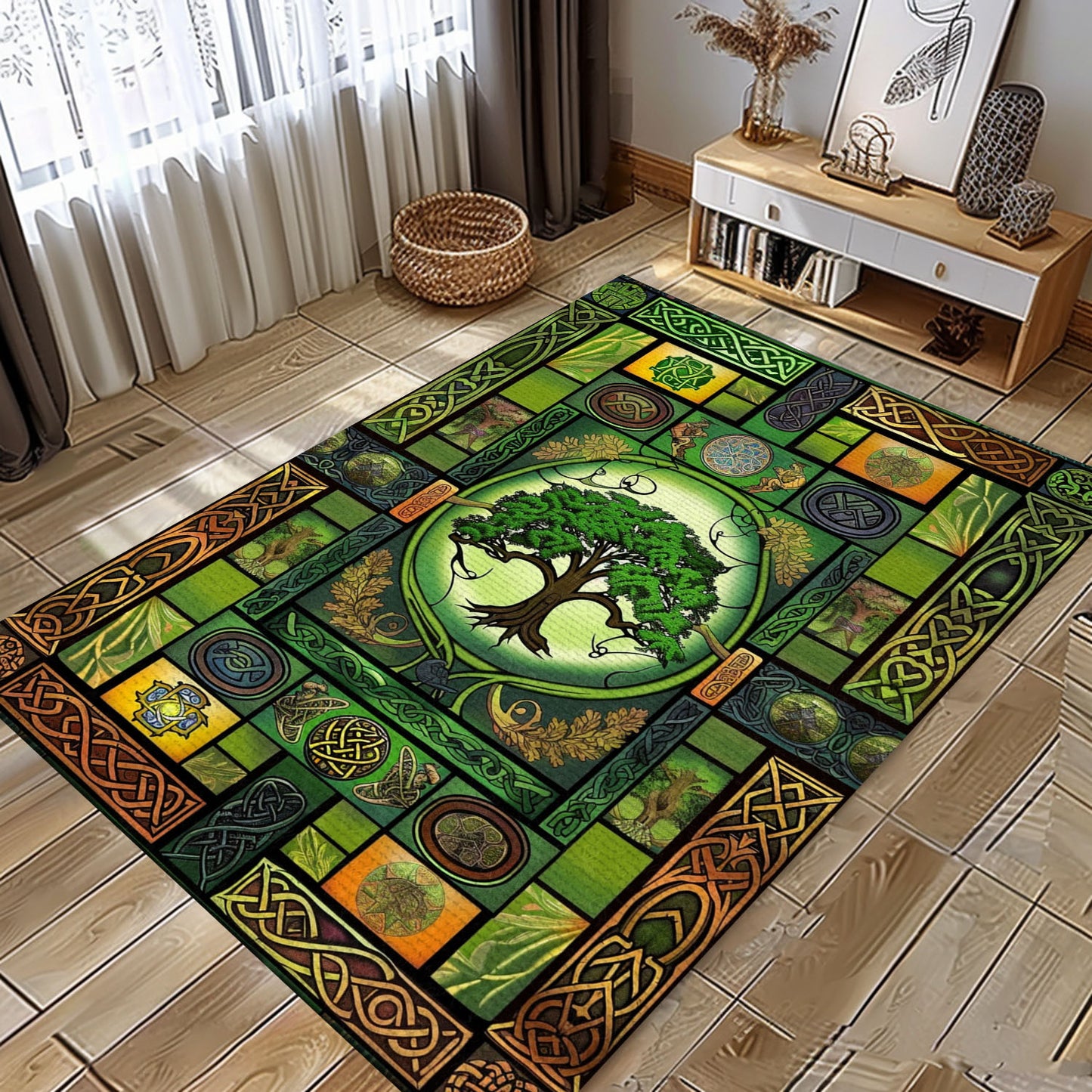 Mythological Viking Area Rug with Celtic Tree of Life Design, Personalized Carpet Viking, Viking Area Rugs for Living Room, Viking Carpet Bedroom, Popular Rug Full Size (3x5, 4x6, 5x8) V56