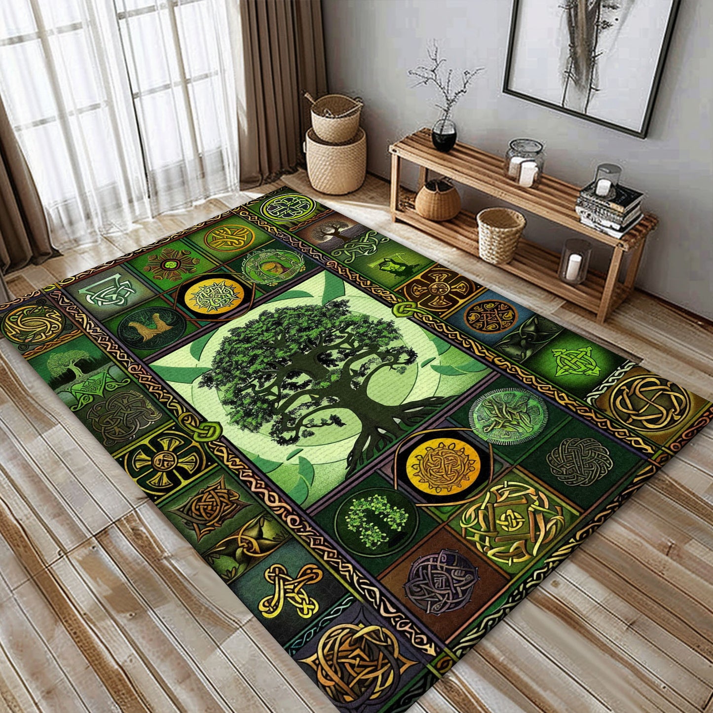 Unique Viking Area Rug with Celtic Tree of Life Motif, Personalized Carpet Viking, Viking Area Rugs for Living Room, Viking Carpet Bedroom, Popular Rug Full Size (3x5, 4x6, 5x8) V45