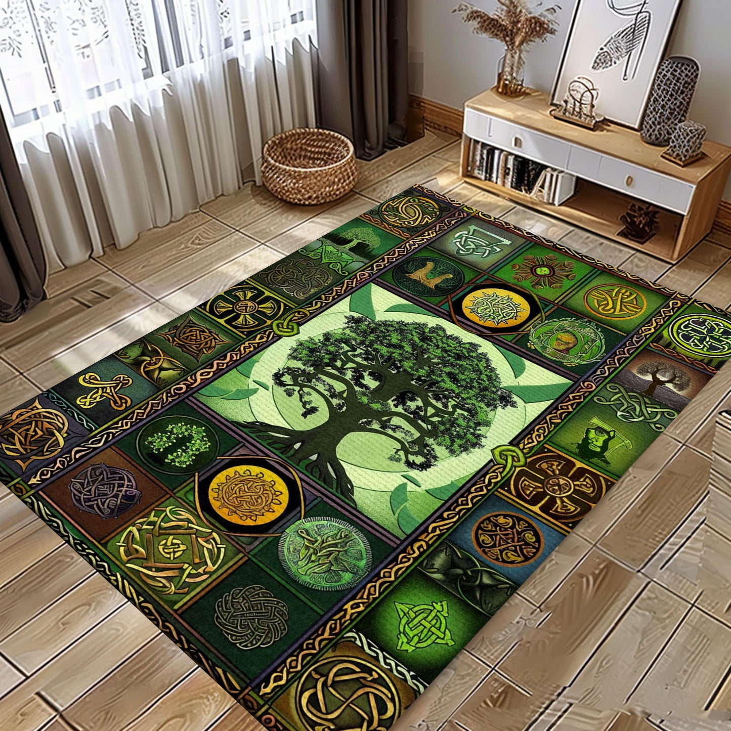 Unique Viking Area Rug with Celtic Tree of Life Motif, Personalized Carpet Viking, Viking Area Rugs for Living Room, Viking Carpet Bedroom, Popular Rug Full Size (3x5, 4x6, 5x8) V45